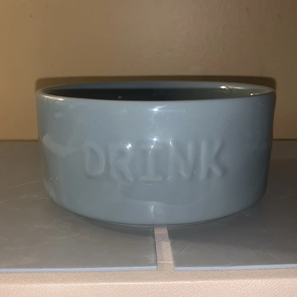 🇺🇸 Set of 2 Gray Ceramic Pet Bowls ( EAT, DRINK) NIB